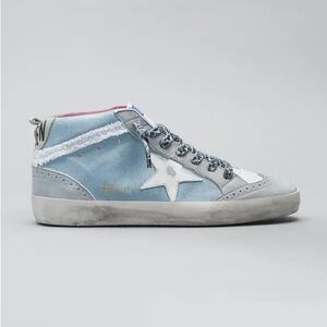 Golden Goose Mid Star Canvas Wing-Tip Sneakers in Light Blue/Gray 38